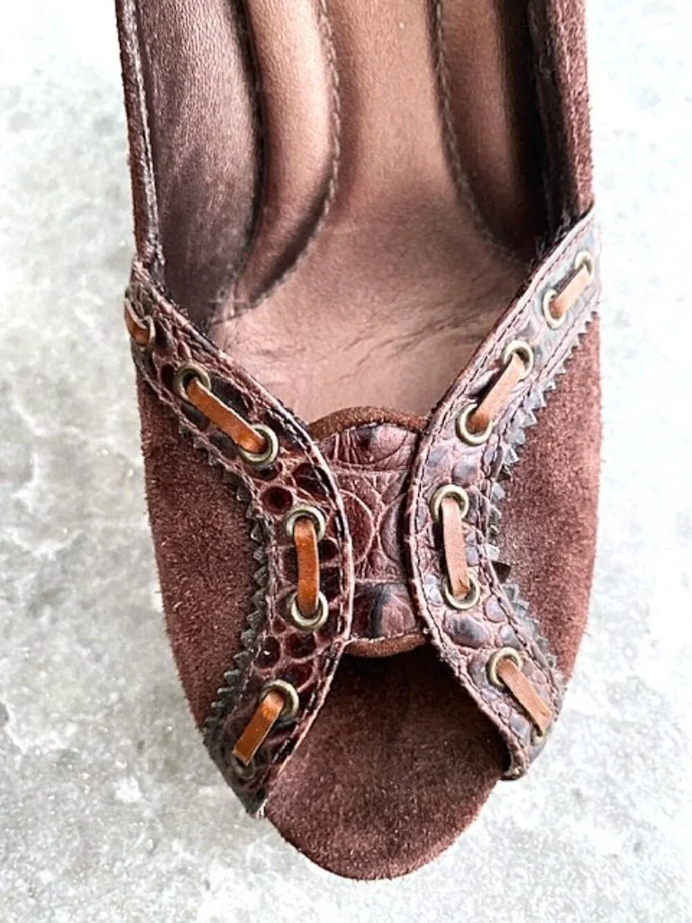 Cole Haan Women's Brown Suede Leather Peep Toe Platform Wedge Shoes Sandals 7.5